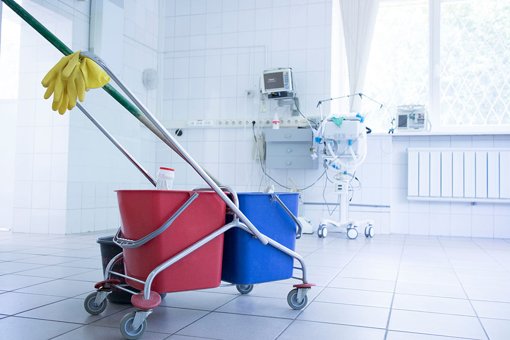 Cleaning trolley in the corridor of the hospital